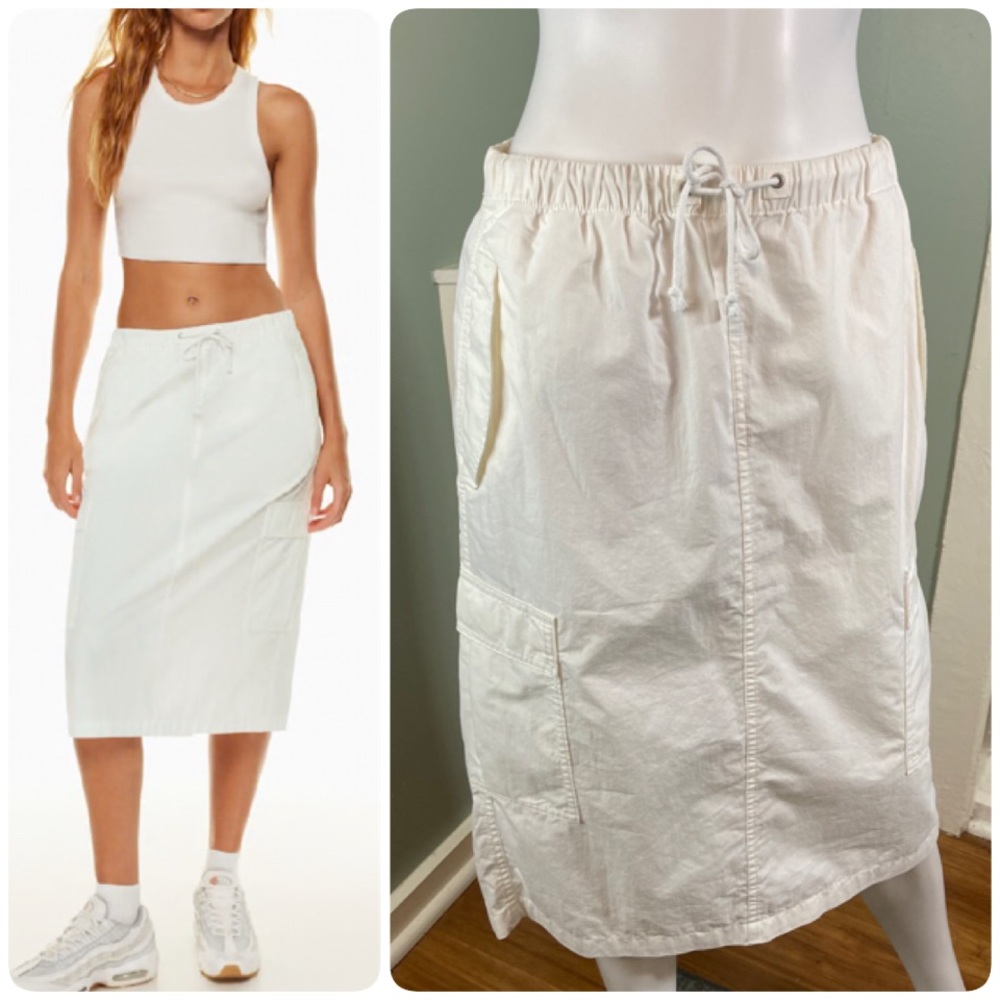 TNA Squad Cargo White Midi Drawstring Midi Skirt Small S Utility 90s Style